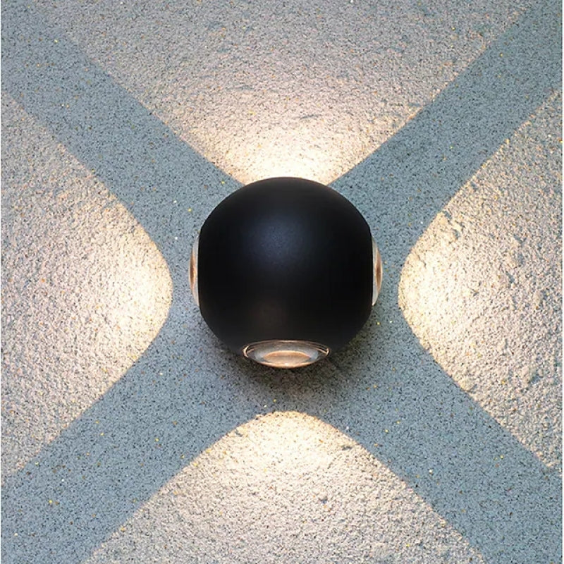 Orr Outdoor Wall Lamp Globe/Cruciform Ray Modern,Aluminum, Black, Garden - Lumpaz
