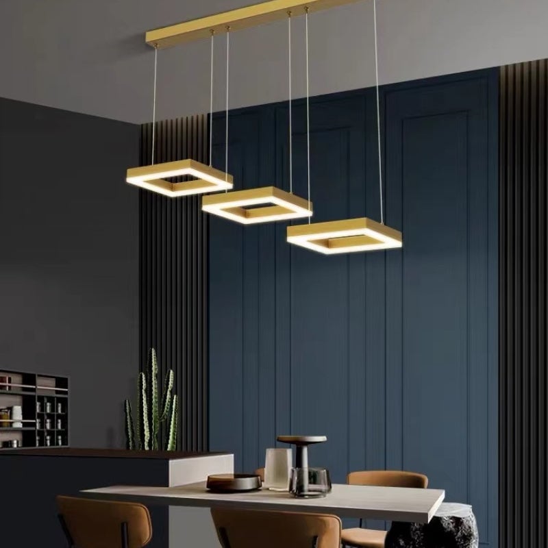 Raheel Modern Gold Cluster 3 Lights Pendant Light, Square - Lumpaz