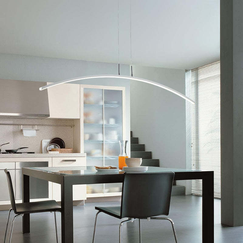 Edge Curved Linear Pendant Light for Dining Room, Black/White - Lumpaz