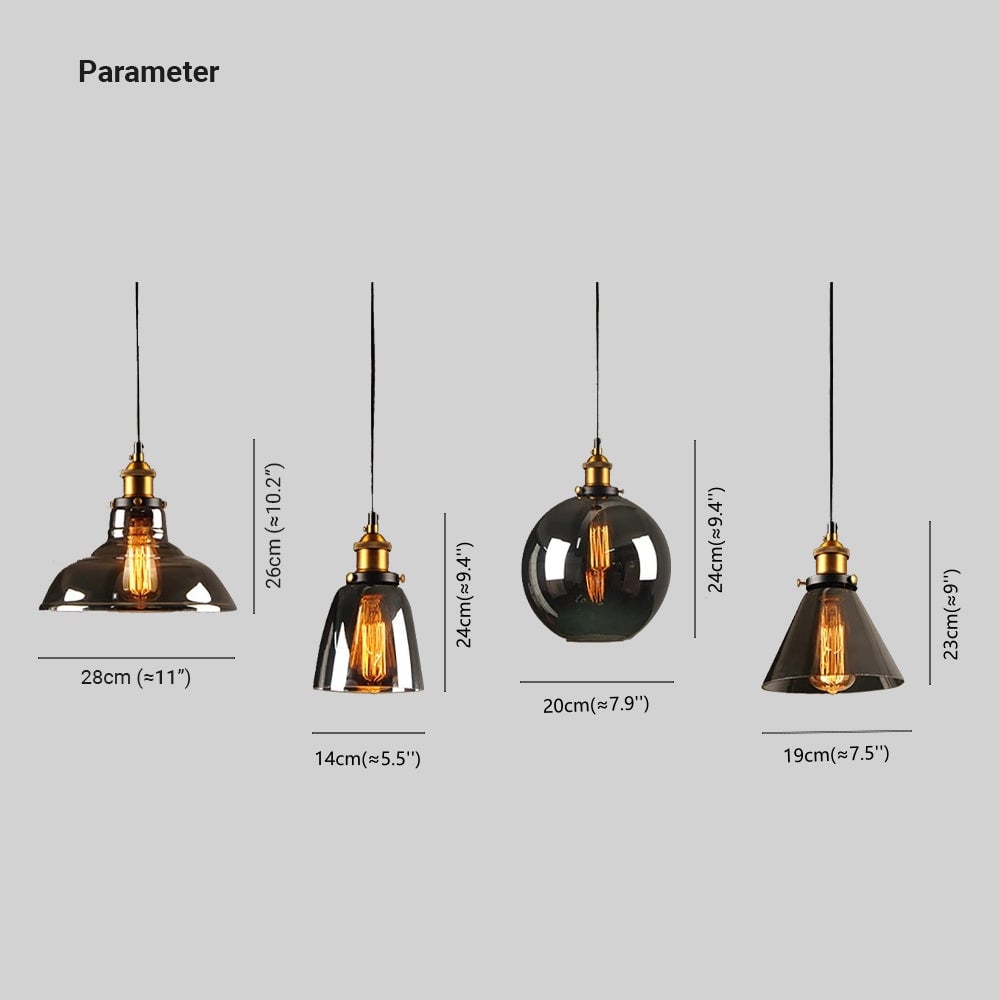Levy Industrial Metal/Glass Pendant Light Clear/Amber/Smoke Gray Dining Room - Lumpaz