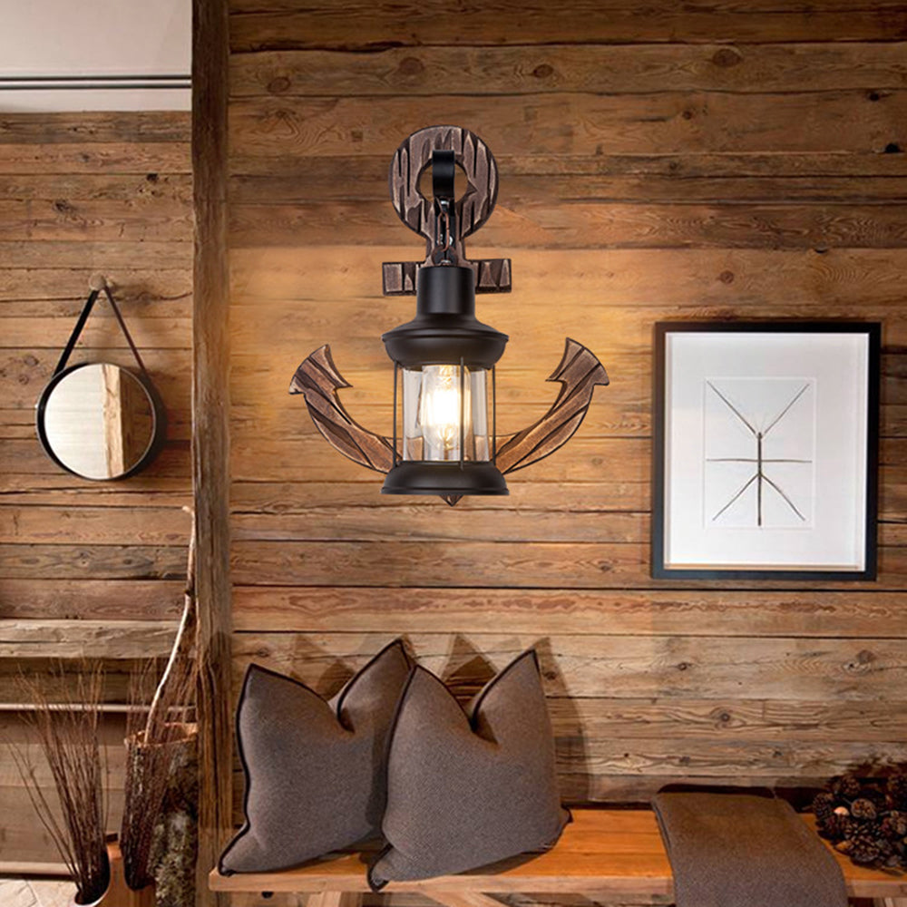 Austin Anchor Lantern Wall Lamp, Vintage/Antique, Wood, Bedroom - Lumpaz