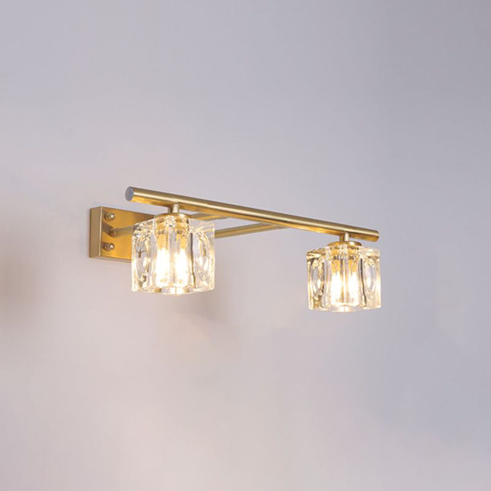 Kristy Wall Lamp Modern Mirror Front Vanity, Metal/Crystal, Gold, Bathroom - Lumpaz