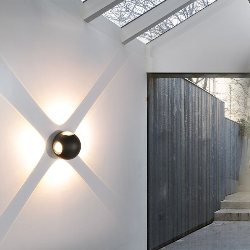 Orr Outdoor Wall Lamp Globe/Cruciform Ray Modern,Aluminum, Black, Garden - Lumpaz