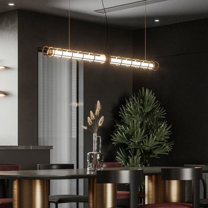 Edge Modern Minimalist Linear Metal/Glass Pendant Light, Gold - Lumpaz