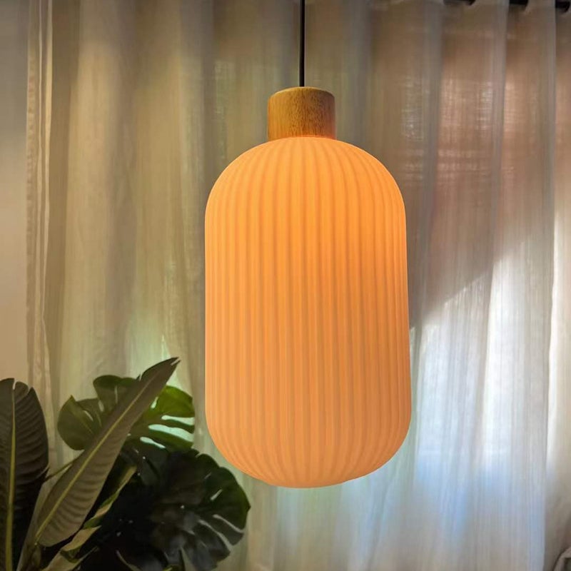 Ozawa Modern Wood/Glass Pendant Light, White - Lumpaz