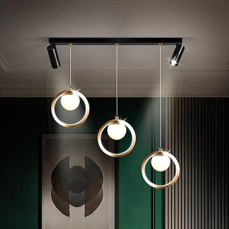 Madina Modern Metal Multi Ring Pendant Light With Spotlight, Glass/Metal - Lumpaz