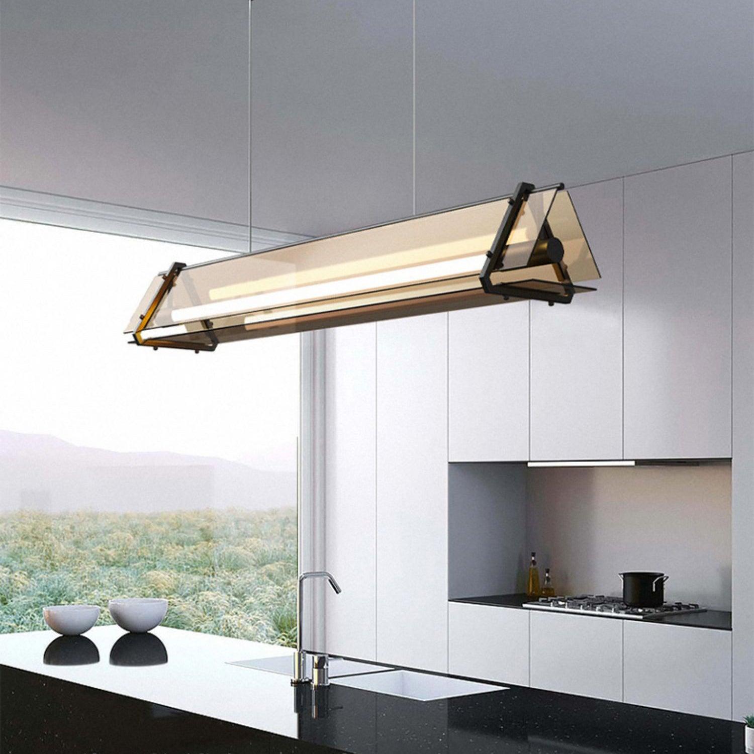 Edge Industrial Triangle Metal/Glass Pendant Light, Gold - Lumpaz