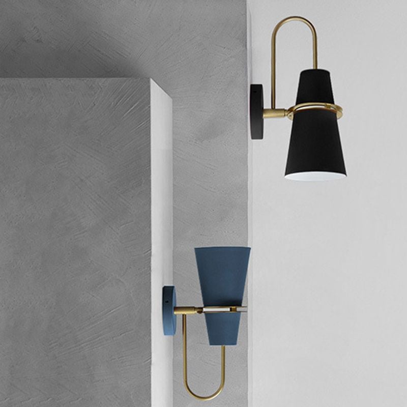 Morandi Modern Cone Metal Wall Lamp, Black/White/Blue - Lumpaz