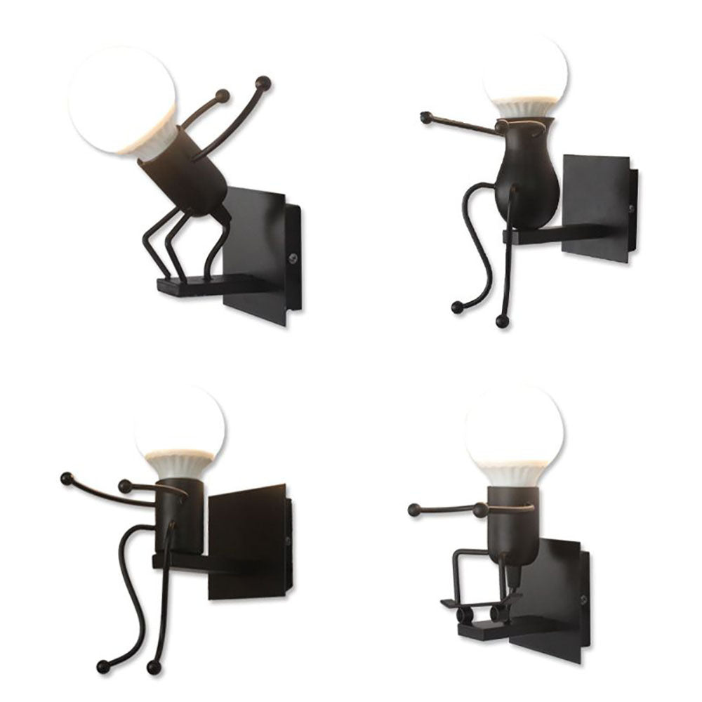 Luxo Modern Decorative Man Metal Wall Lamp, White/Black - Lumpaz