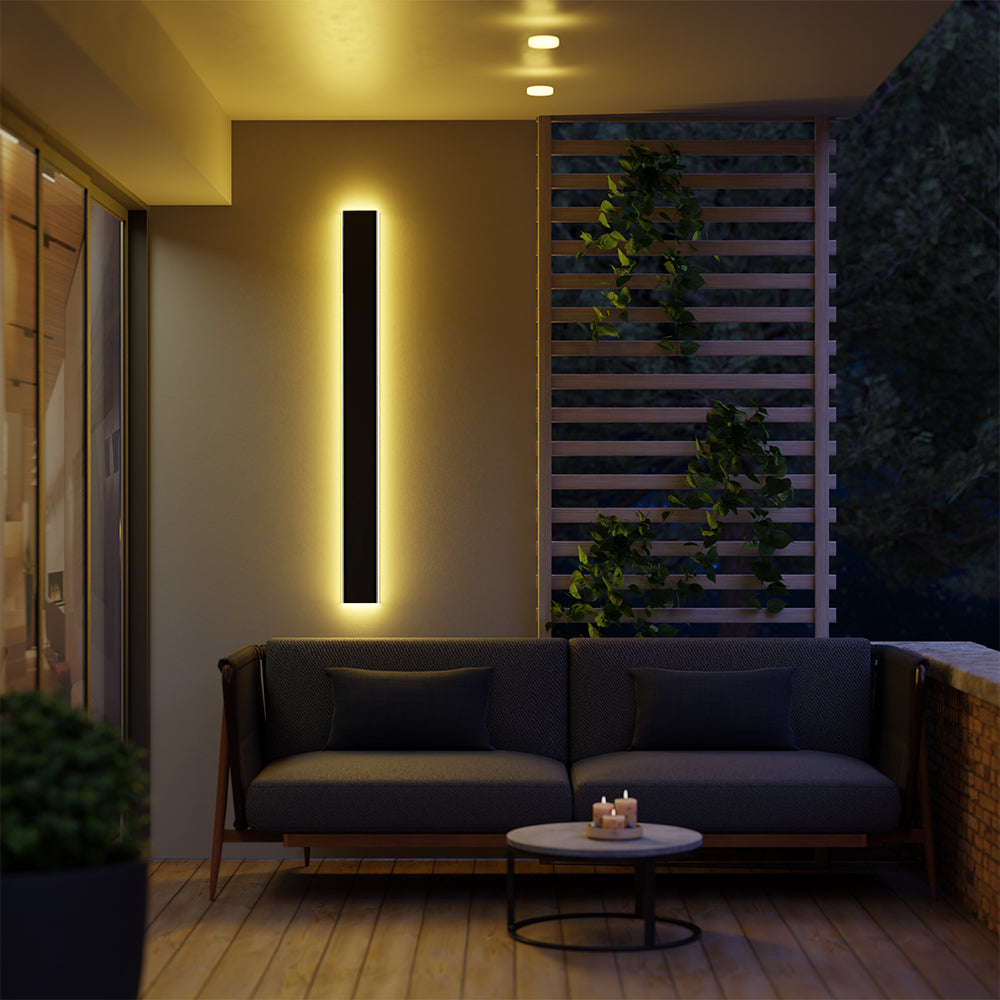 Edge Ripple Minimalist Linear Metal Outdoor Wall Lamp Black Balcony/Terrace - Lumpaz