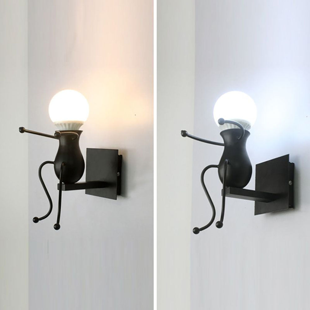 Luxo Modern Decorative Man Metal Wall Lamp, White/Black - Lumpaz