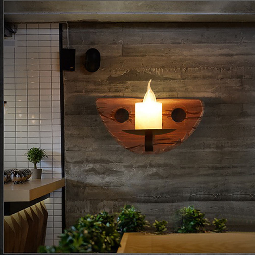 Austin Vintage Candle Semicircle Wall Lamp, Wood/Metal, Bedroom - Lumpaz
