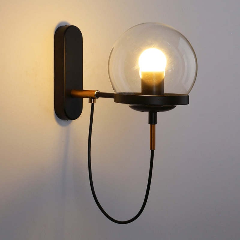 Alessio Rustic Retro Glass Globe Wall Lamp, Black/Bronze - Lumpaz