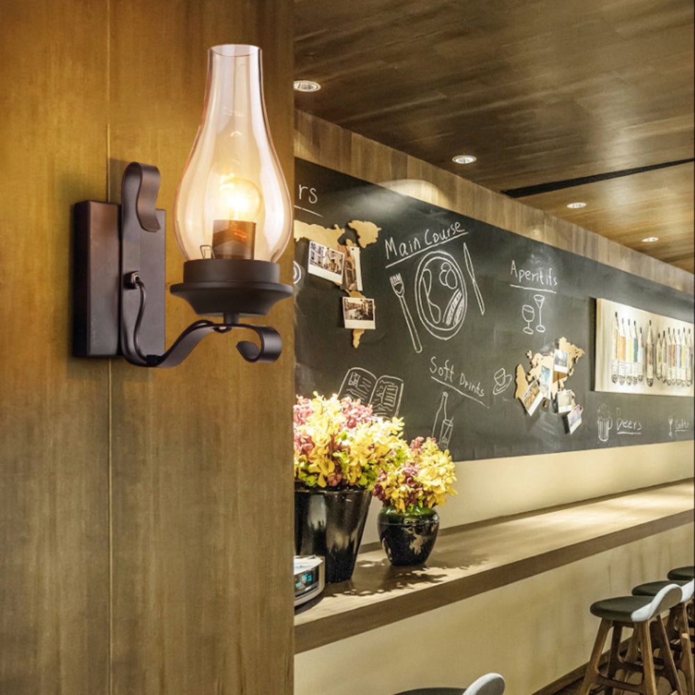 Alessio Vintage Candle Wood Metal Wall Lamp - Lumpaz