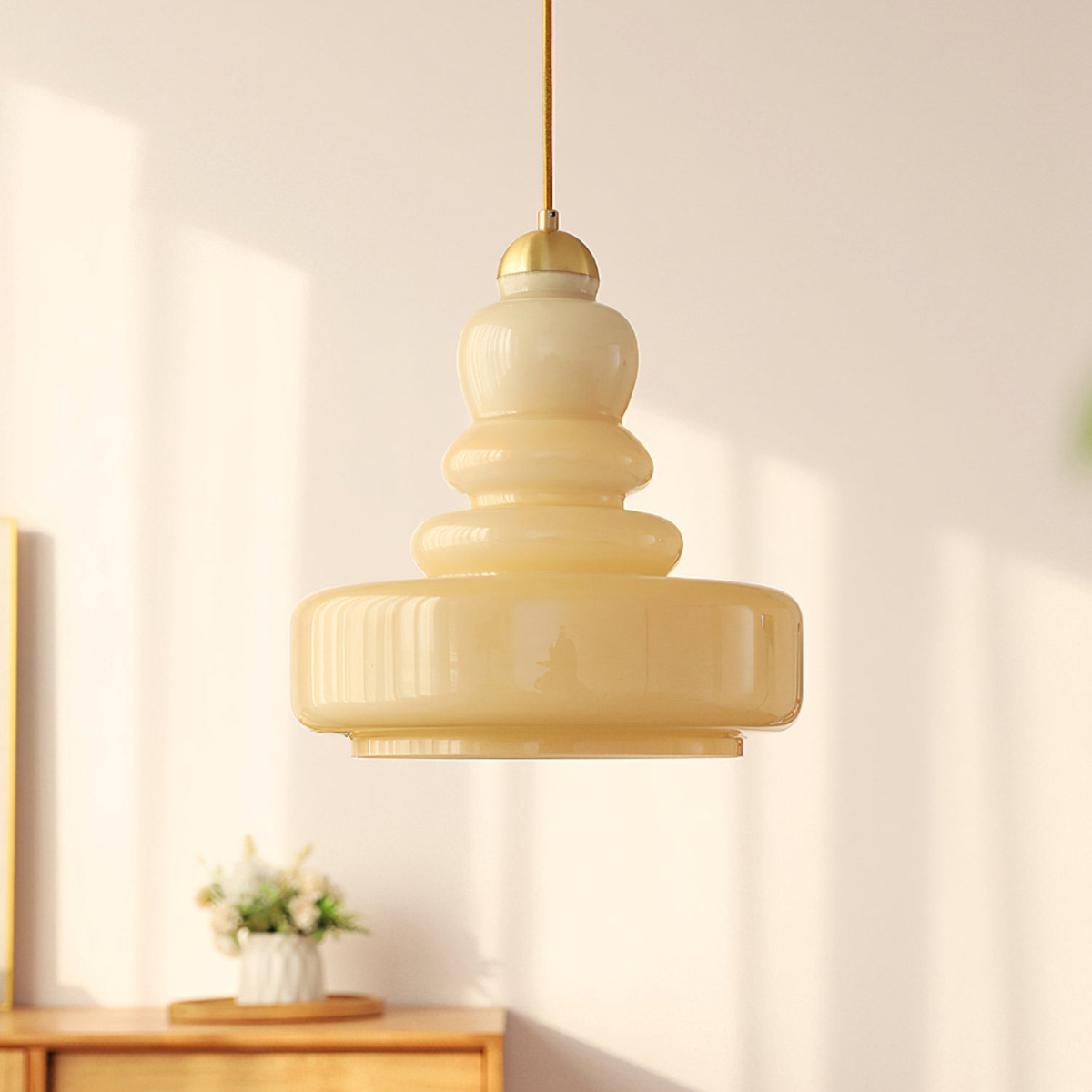 Morandi French Modern Kitchen Pendant Light Beige Glass/Metal Living Room - Lumpaz