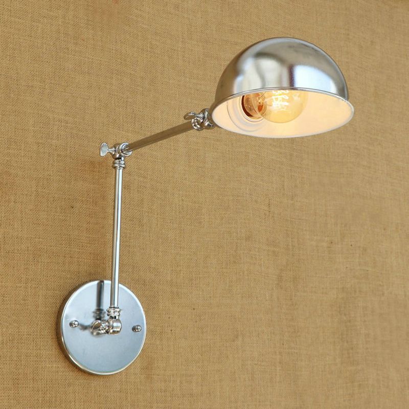 Brady Wall Lamp Dome Minimalist, Adjustable Metal, Silver, Bedroom - Lumpaz