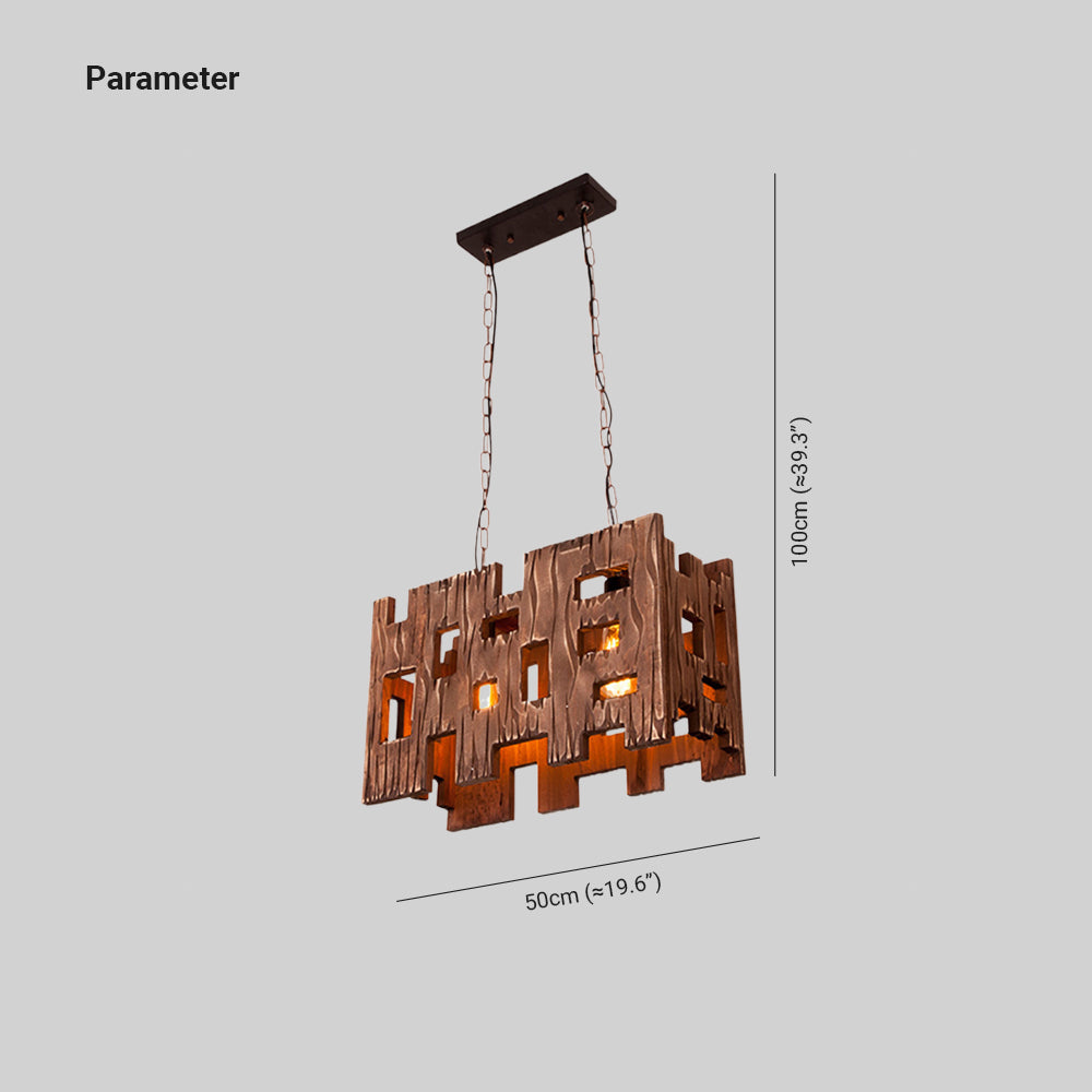 Austin Rectangular Metal & Wood Pendant Light, 19.6" - Lumpaz