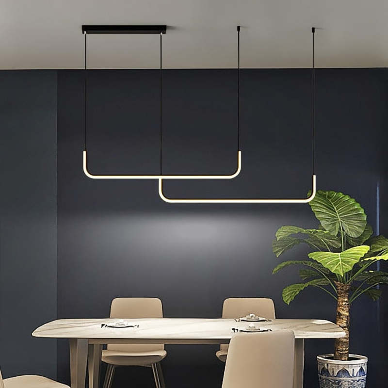 Edge Modern Linear Pendant Light Double Frame, Black/Gold - Lumpaz