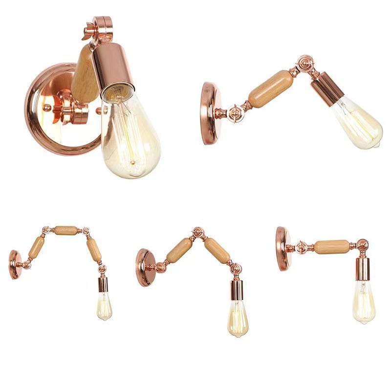 Alessio Wall Lamp Bulb Wooden Adjustable Makeup Gold, Living Room - Lumpaz