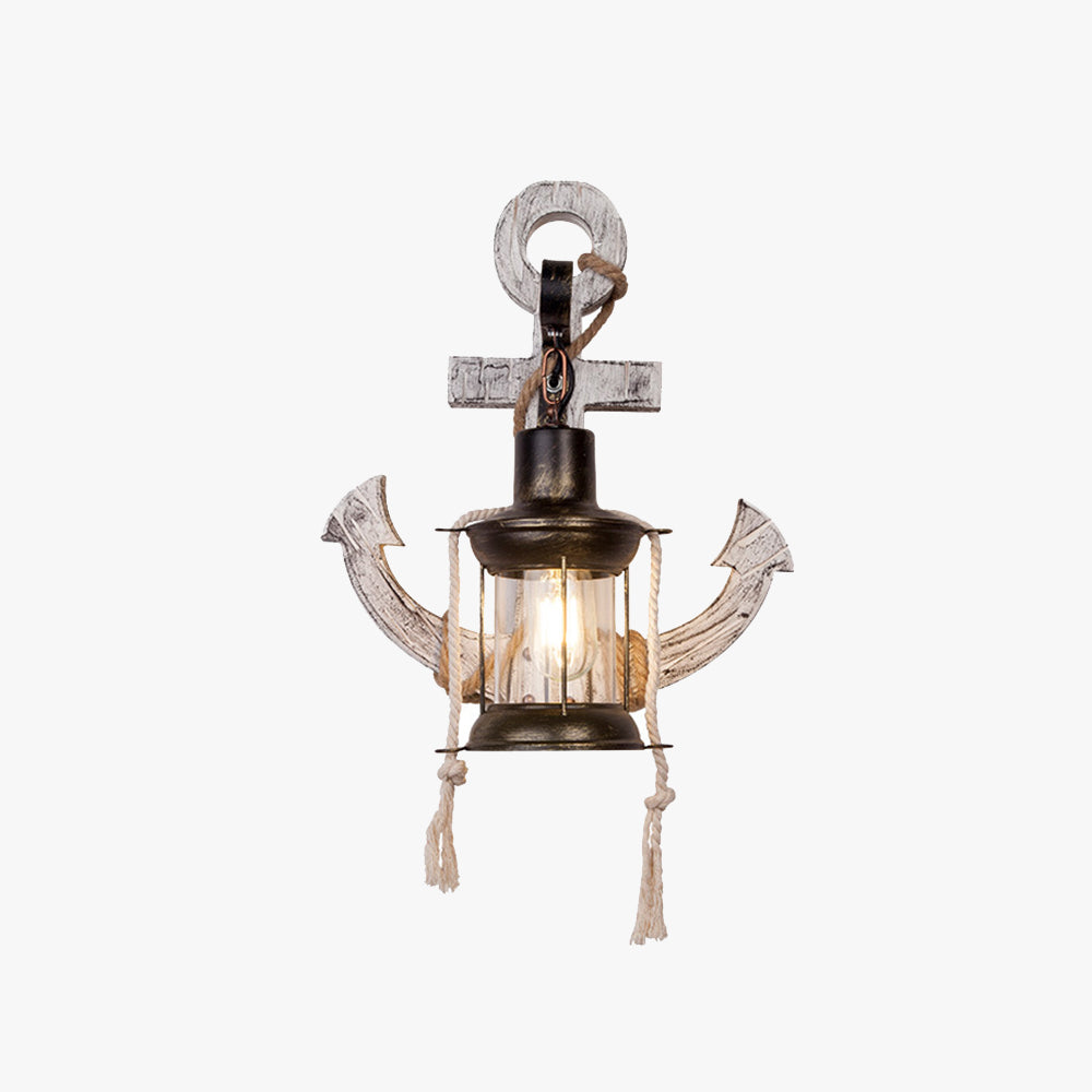 Austin Anchor Lantern Wall Lamp, Vintage/Antique, Wood, Bedroom - Lumpaz