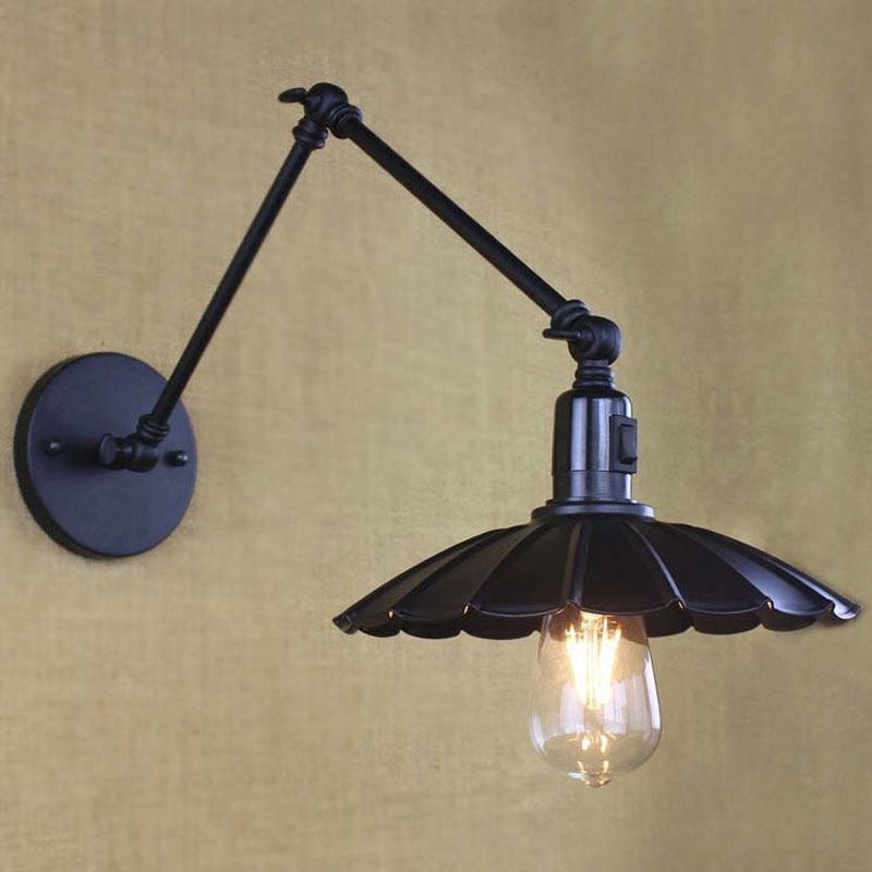 Brady Wall Lamp Creative Pleated Adjustable Metal, Black, Bedroom - Lumpaz