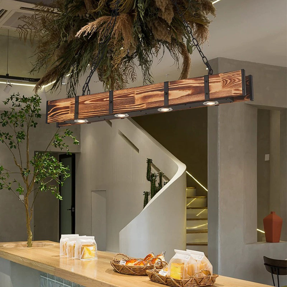 Alessio Vintage Linear Wood Pendant Light, Living Room/Restaurant - Lumpaz