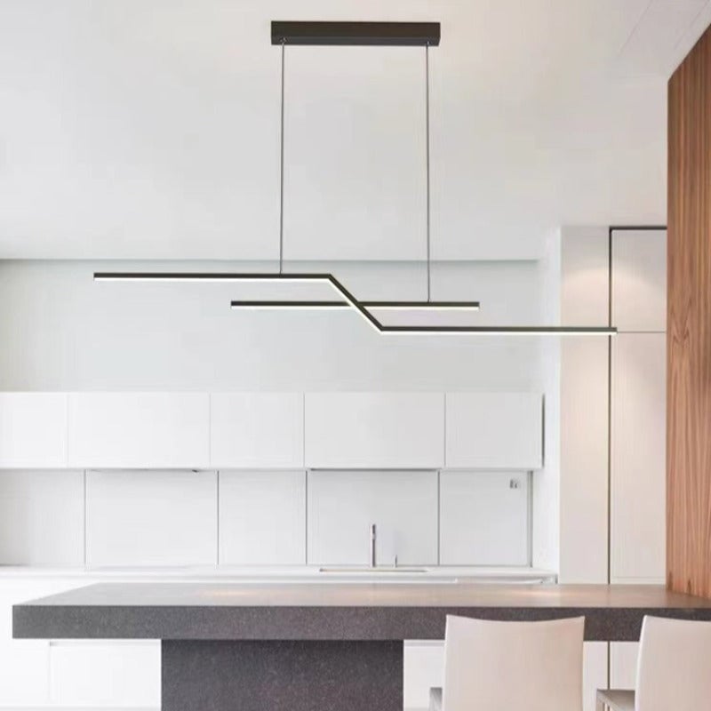 Parallel Fold Linear Pendant Light, Black/Gold, Living Room - Lumpaz