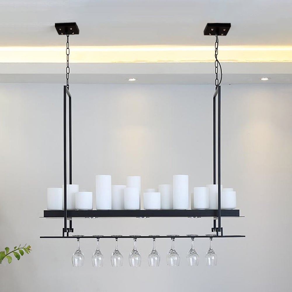 Alessio Candle Black Pendant Lighting for Kitchen Island, Wine Glass Holder - Lumpaz