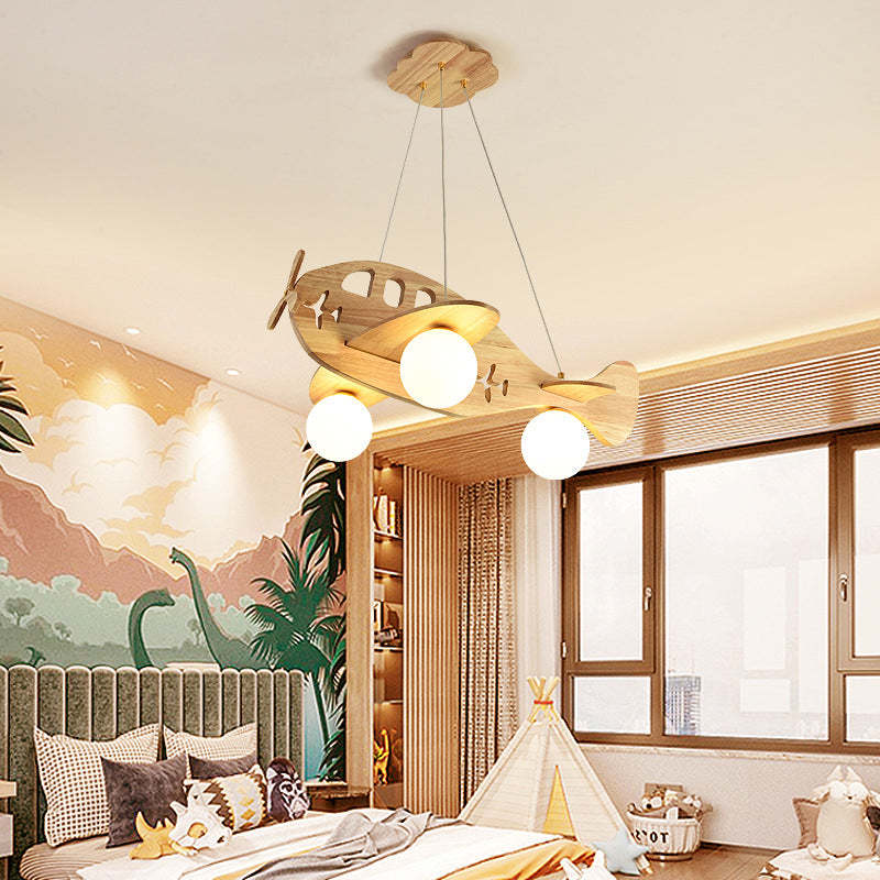 Minori Vintage Airplane Shape Pendant Light, Wood - Lumpaz