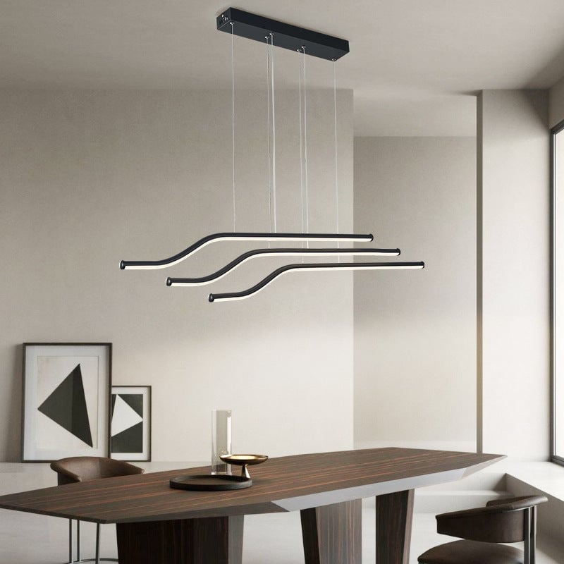 Minimalist Tri-Curved Metal Pendant Light, White/Black - Lumpaz