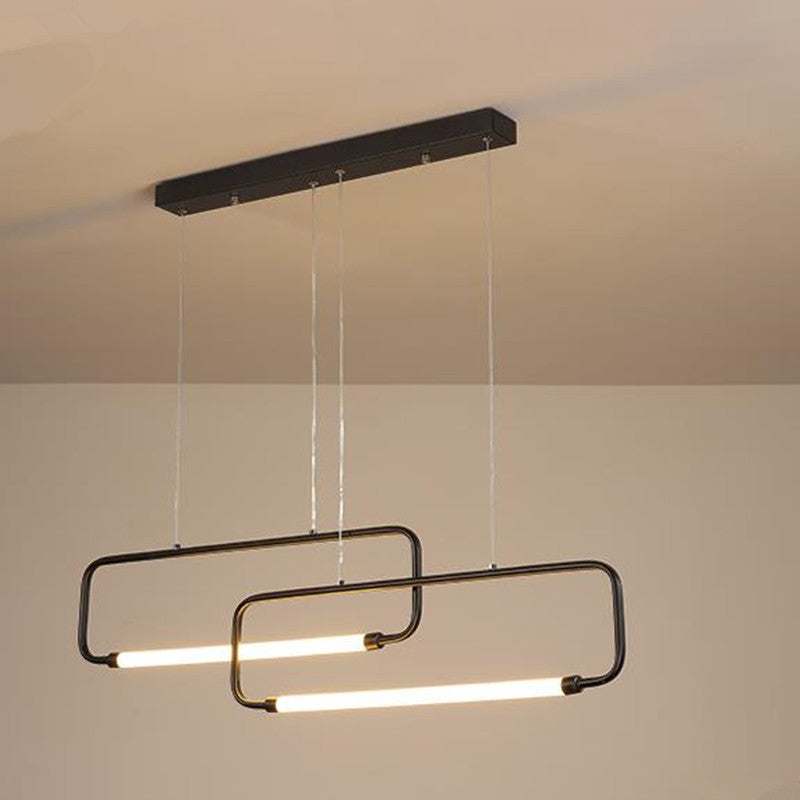 Bouvet Modern Minimalist Double-Rectangular Metal/Acrylic Pendant Light, Black/Gold - Lumpaz