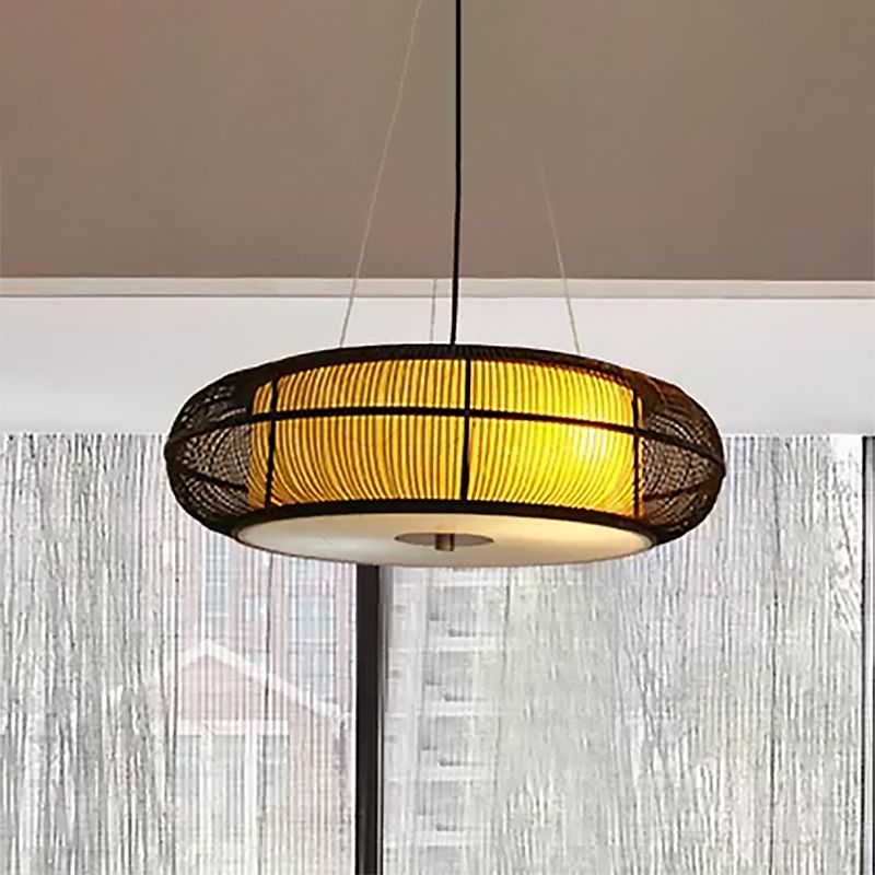 Ozawa Natural Basket Weave Wood/ Metal Pendant Light - Lumpaz