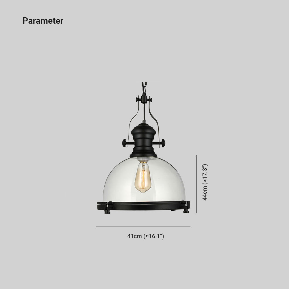 Alessio Vintage Hemispherical Glass Pendant Light, Black - Lumpaz
