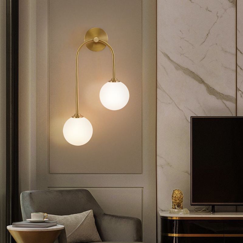 Valentina Modern Arc Globe Glass Wall Lamp, Brass, Living Room - Lumpaz