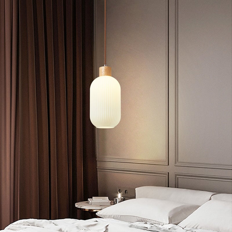 Ozawa Modern Wood/Glass Pendant Light, White - Lumpaz