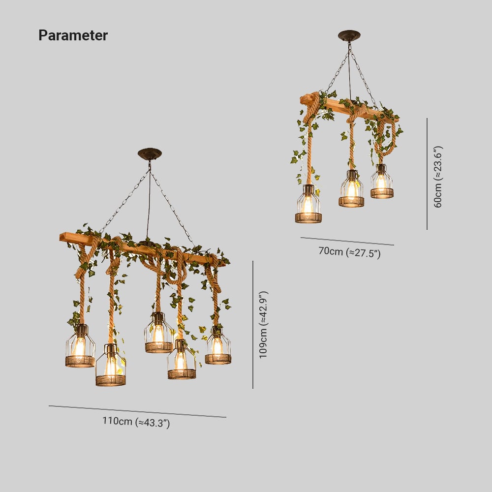 Alessio Caged Vintage Farmhouse Wood Beam Pendant Light 3/5 Heads - Lumpaz