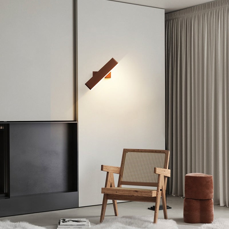 Aqsa Modern Rectangular Metal Rotatable Wall Lamp, Black/Gold/Brown - Lumpaz