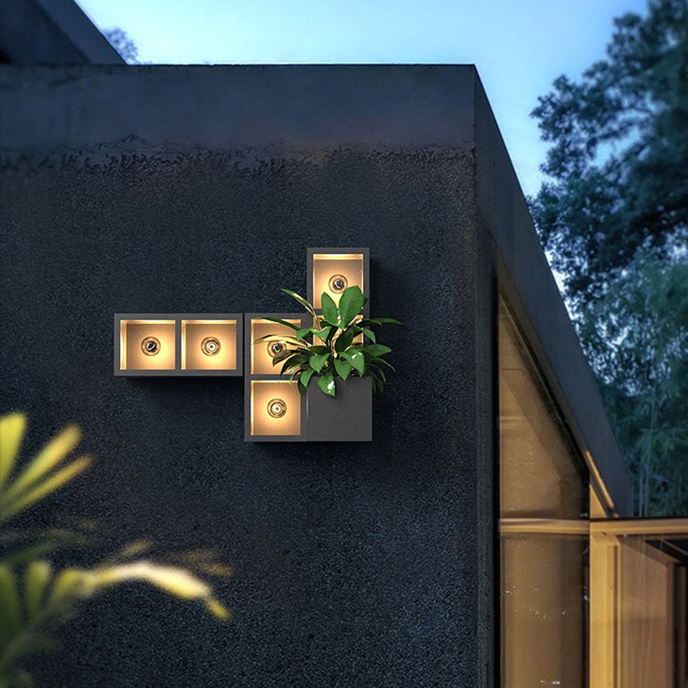 Orr Modern Cube Square Metal/Glass Outdoor Wall Lamp, Black - Lumpaz