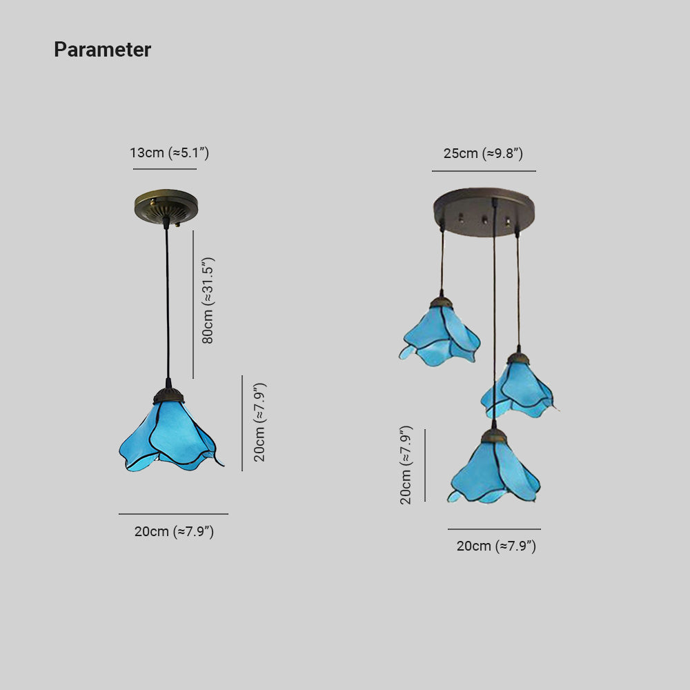 Félicie Flower Stained Glass Pendant Light, Blue/Pink, 1/3 Heads - Lumpaz
