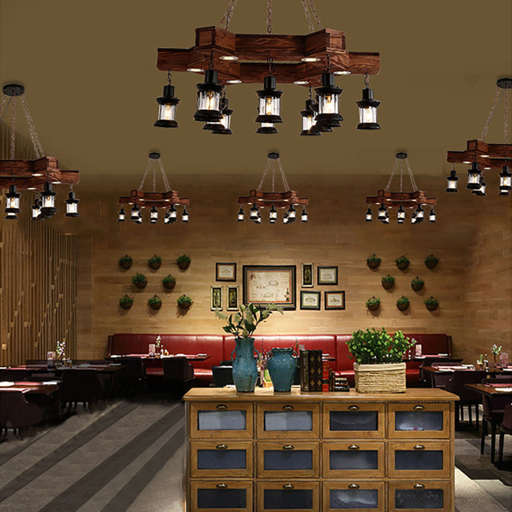 Austin Retro Metal/Wood Lantern Pendant Light, Walnut - Lumpaz