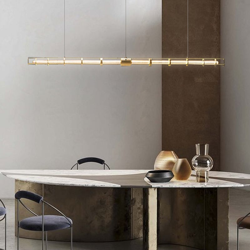 Edge Modern Minimalist Linear Metal/Glass Pendant Light, Gold - Lumpaz