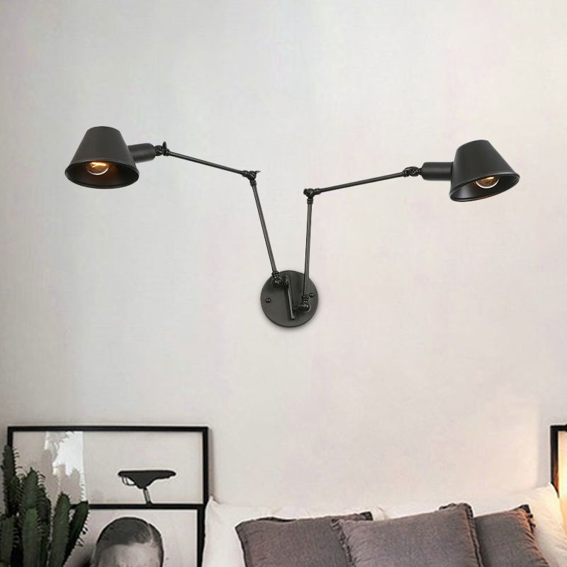 Brady Vintage Adjustable Metal Wall Lamp, Black/Rust, Bedroom - Lumpaz