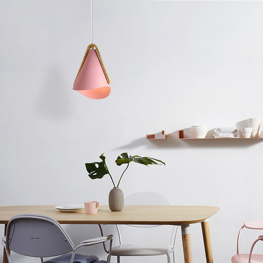 Morandi Modern Cone Pendant Light, Wood/Metal - Lumpaz