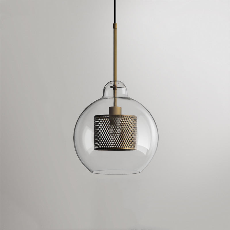Oneal Contemporary Golden Pendant Light, Metal/Glass, Globe/Cylindric - Lumpaz