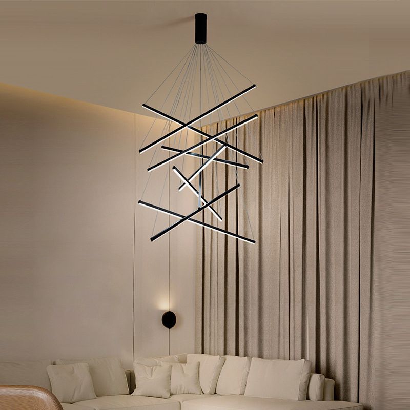 Edge Minimalist Linear Metal Pendant Light, Living Room, Black - Lumpaz