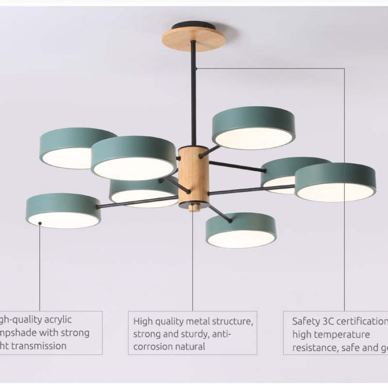 Sienna Art Deco Pendant Light, White/Green/Gray, Metal/Wood - Lumpaz