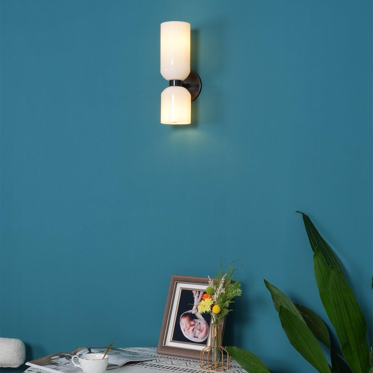 Meza Wall Lamp Simple Double-head, White/Blue/Gray/Chrome, Bedroom - Lumpaz