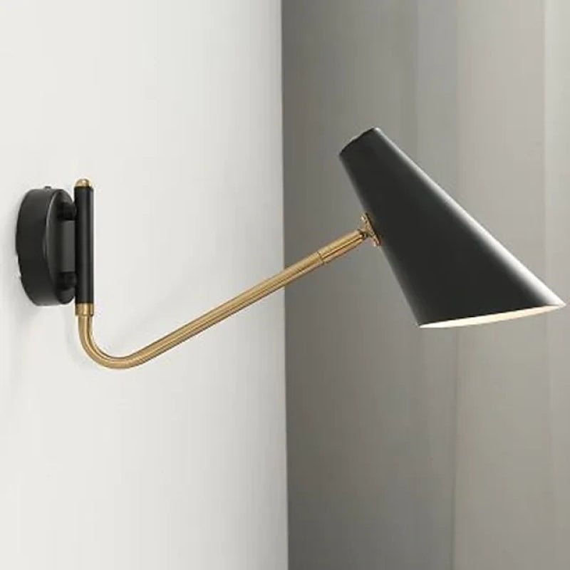 Brady Rotatable Wall Lamp, Black & White & Gold, Bedroom - Lumpaz