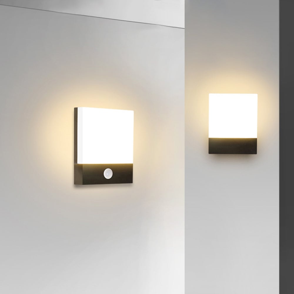 Orr Modern Sensor Rectangular Metal Outdoor Wall Lamp, Black/White - Lumpaz