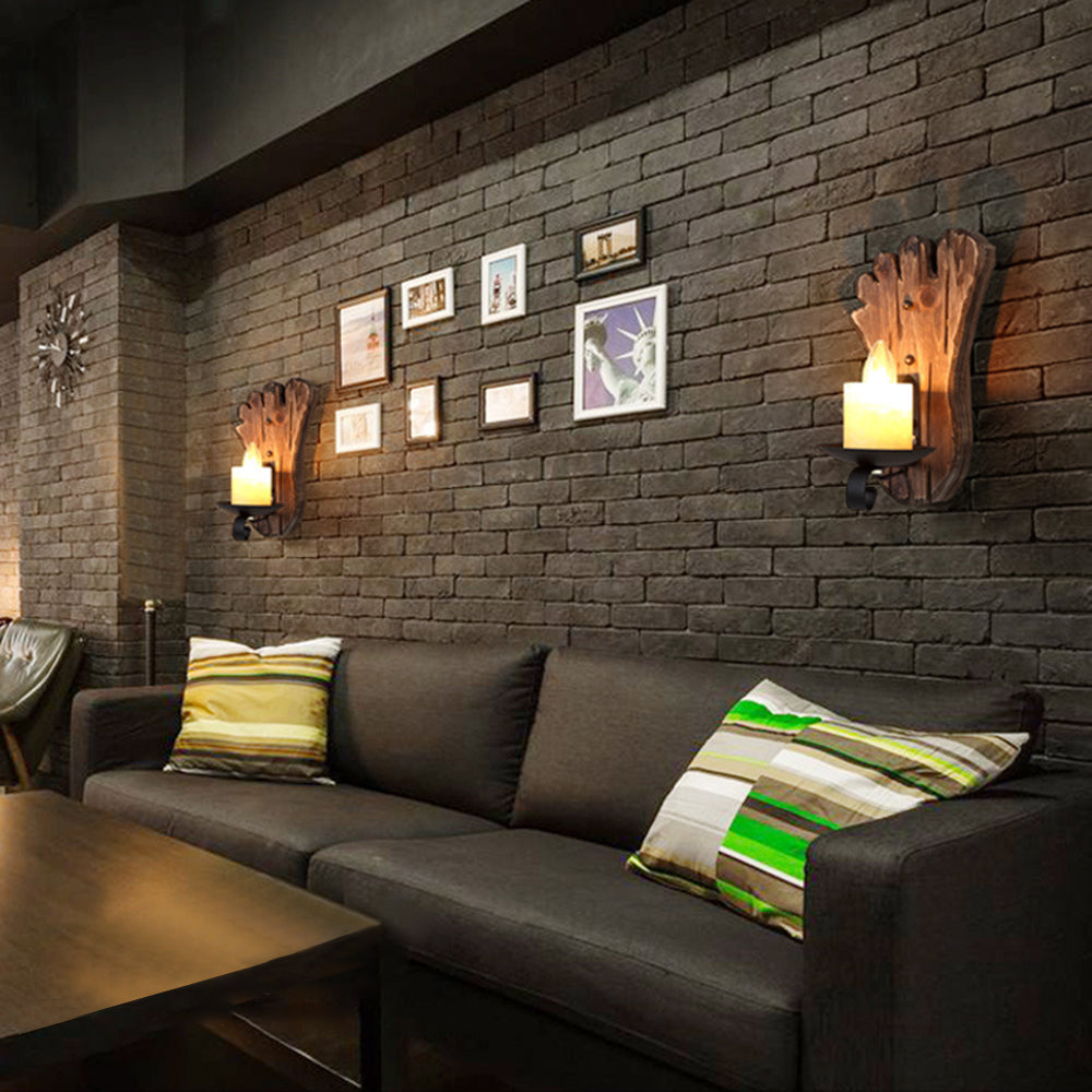 Austin Wall Lamp Foot Shape Vintage, Wood/Metal, Bedroom - Lumpaz